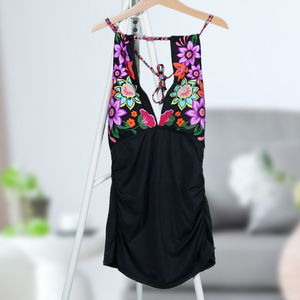 Black and Floral Tankini Top